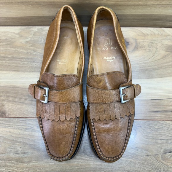 Bruno Magli Kiltie Buckle Moc Toe Loafers Mens 9 M Cognac Leather Vibram Soles main image 9